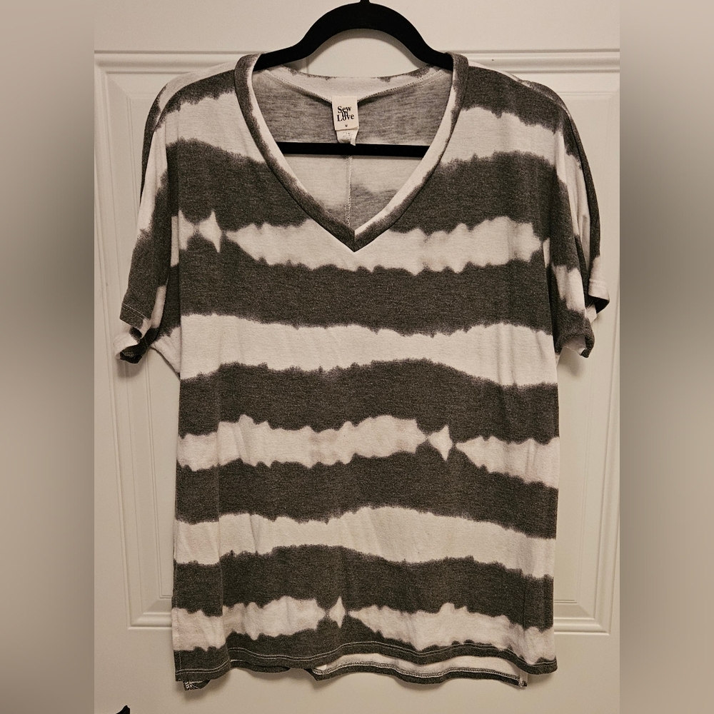 Sew In Love Gray and White Striped V-Neck T-Shirt